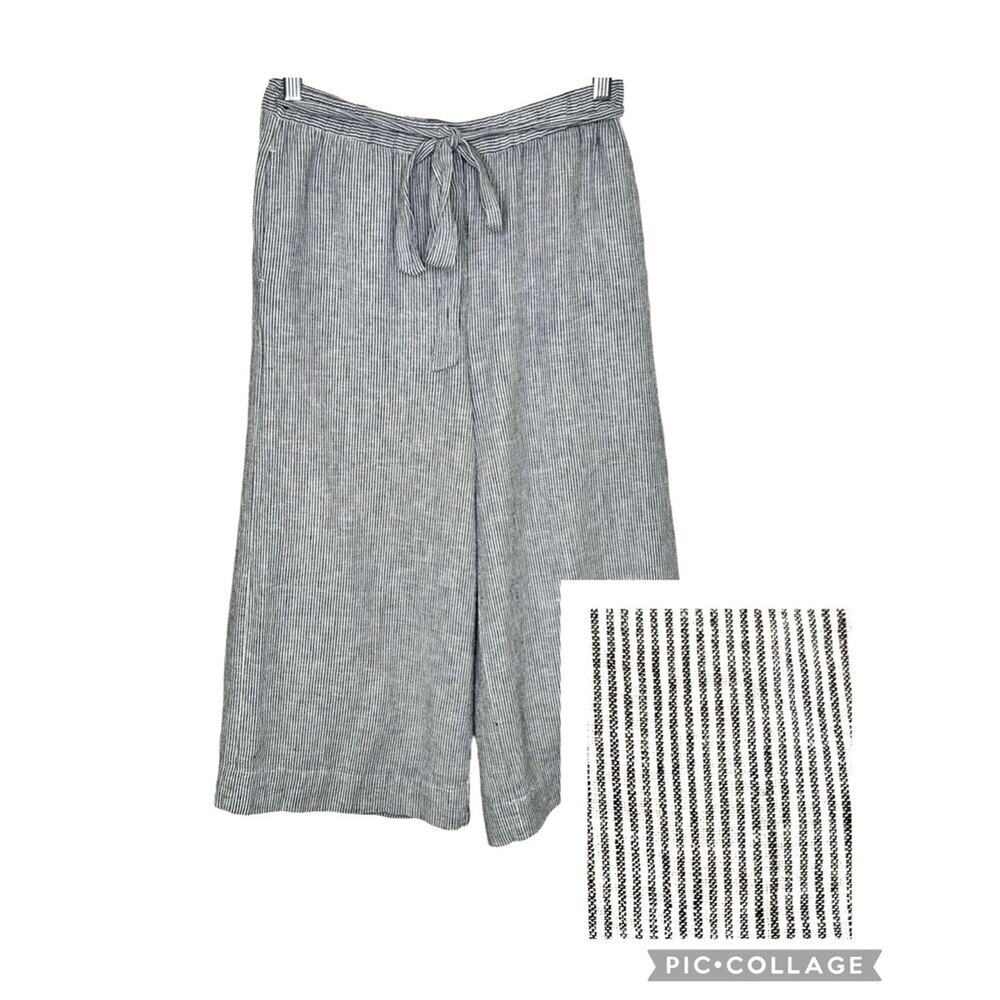 Marine Layer Navy Blue White Stripe Linen Rayon Wide Leg Crop Pants Culottes